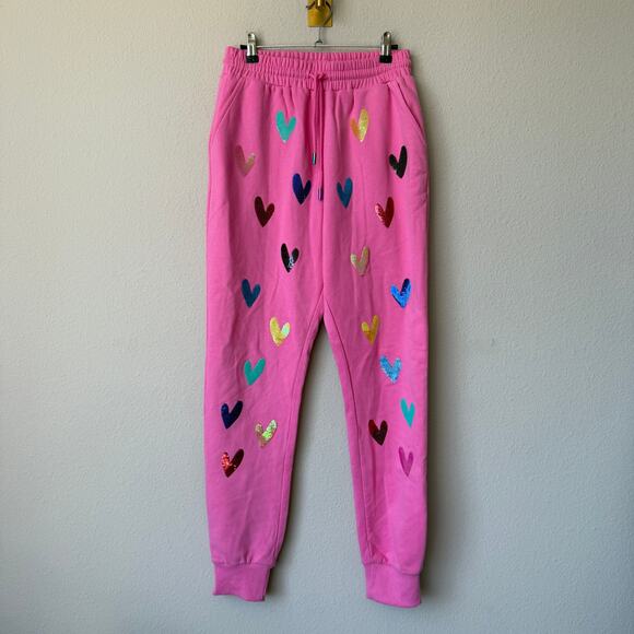 Queen of Sparkles Pink Sequin Heart Sweatpants Size M - Picture 1 of 5